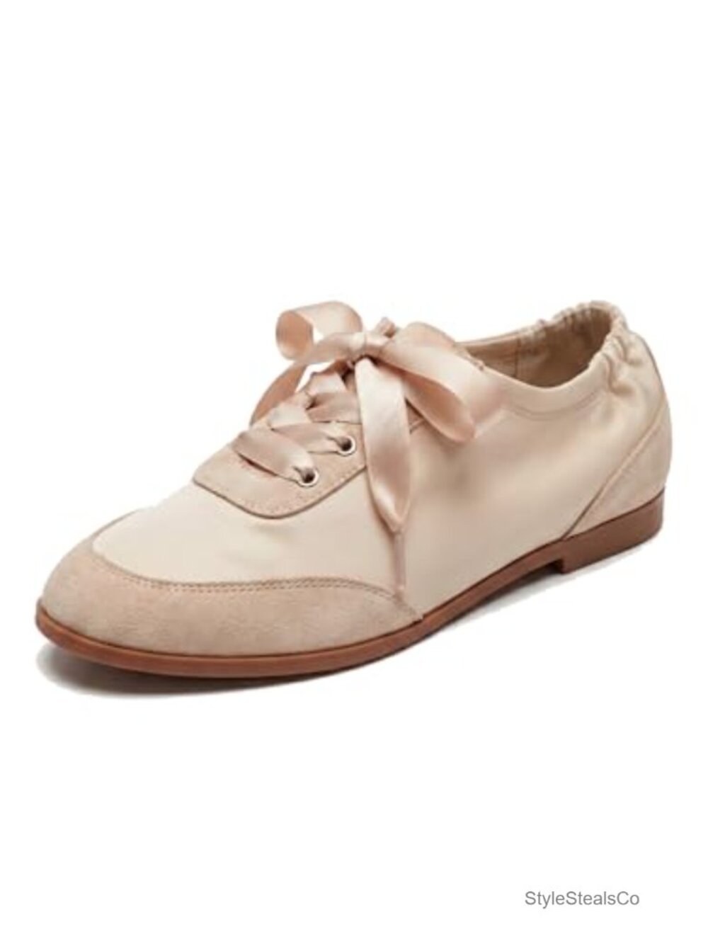 Women's Faux Leather Lace Up Round Toe Ballet Flat Walking Sneakers